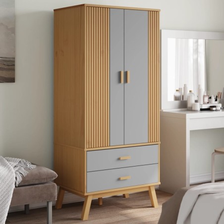 vidaXL Armario OLDEN madera maciza pino gris y marrón 76,5x53x172 cm