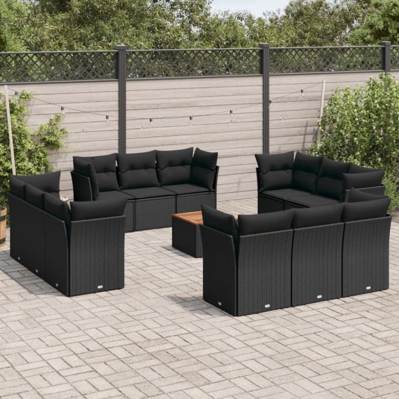 vidaXL Set de sofás de jardín y cojines 13 pzas ratán sintético negro vidaXL Set de sofás de jardín y cojines 13 pzas ratán sintético negro