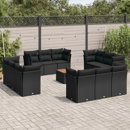 vidaXL Set de sofás de jardín y cojines 13 pzas ratán sintético negro