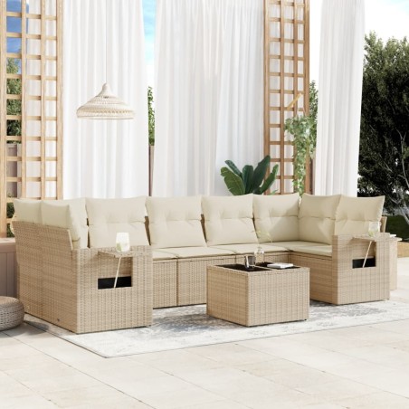 vidaXL Juego de sofás de jardín con cojines beige 8 pzas ratán PE