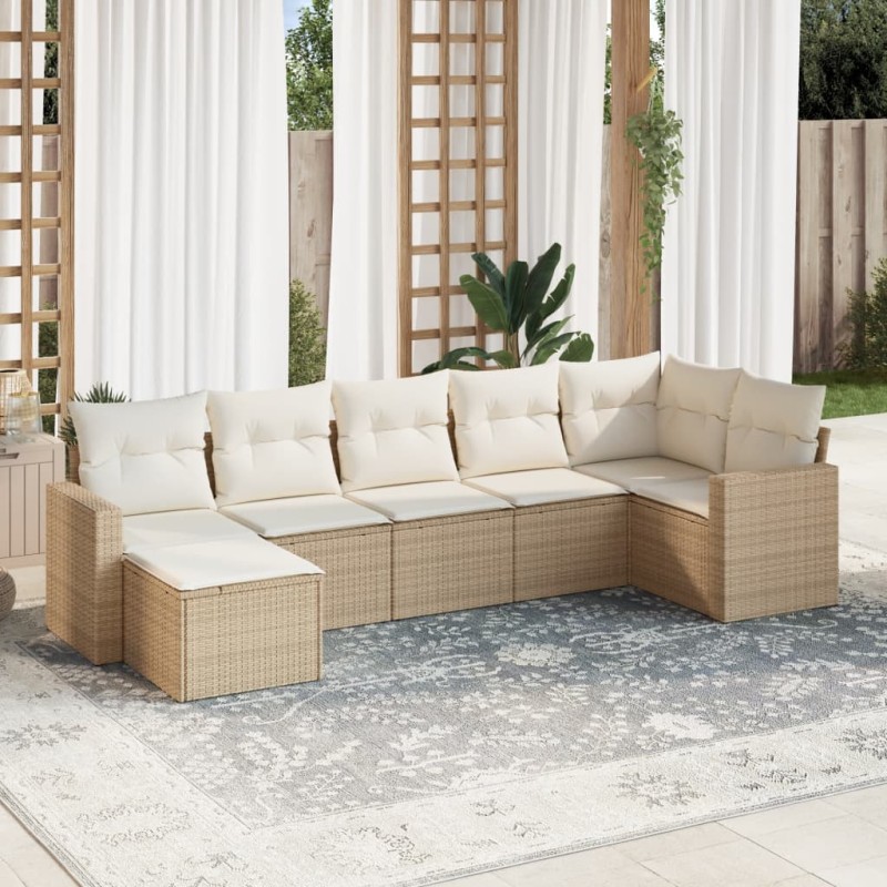 vidaXL Set sofás de jardín 7 piezas y cojines ratán sintético beige vidaXL Set sofás de jardín 7 piezas y cojines ratán sintético beige