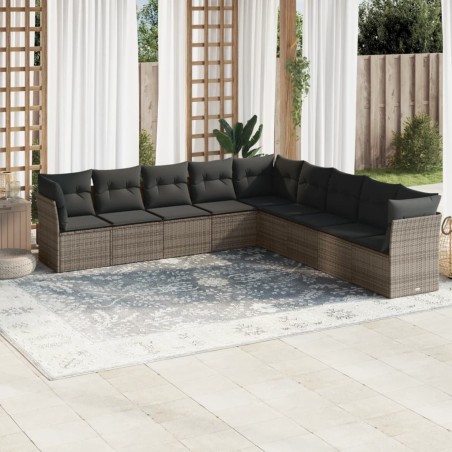 vidaXL Set de muebles de jardín 9 pzas y cojines ratán sintético gris