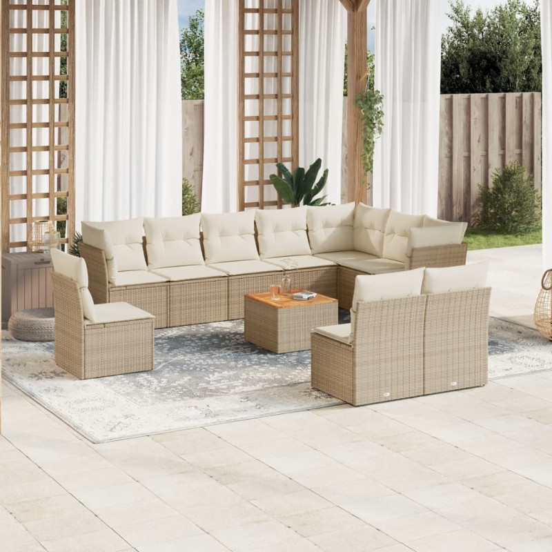 vidaXL Set de sofás de jardín 11pzas con cojines ratán sintético beige vidaXL Set de sofás de jardín 11pzas con cojines ratán sintético beige