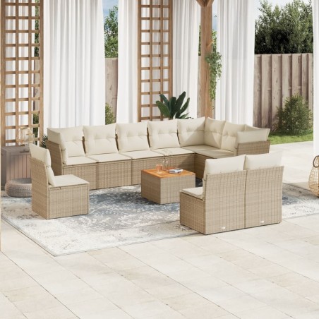 vidaXL Set de sofás de jardín 11pzas con cojines ratán sintético beige