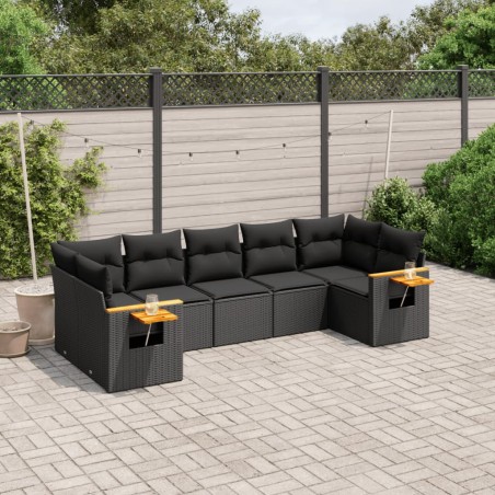 vidaXL Set de comedor de jardín 7 pzas y cojines ratán sintético negro