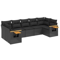 vidaXL Set de comedor de jardín 7 pzas y cojines ratán sintético negro