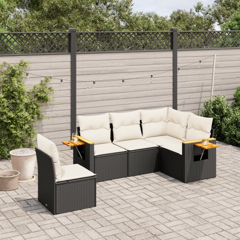 vidaXL Set de muebles de jardín 5 pzas y cojines ratán sintético negro