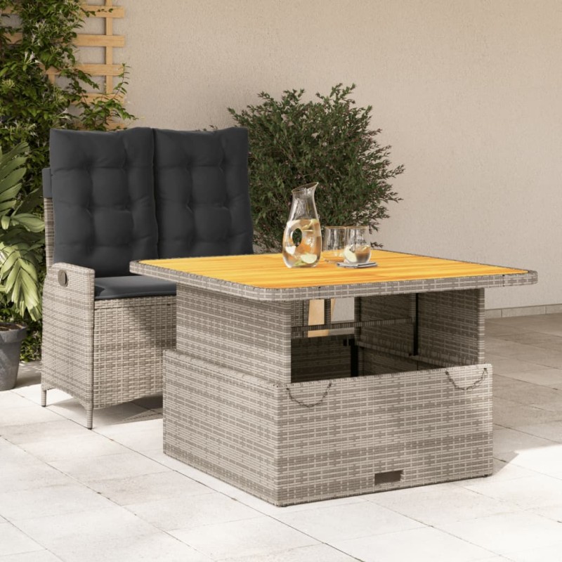 vidaXL Juego de comedor jardín 2 pzas con cojines ratán sintético gris vidaXL Juego de comedor jardín 2 pzas con cojines ratán sintético gris