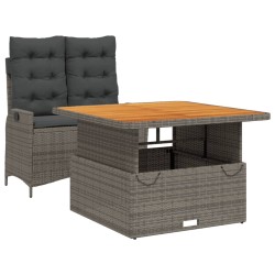 vidaXL Juego de comedor jardín 2 pzas con cojines ratán sintético gris