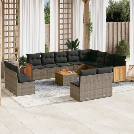 vidaXL Set sofás de jardín con cojines 13 piezas ratán sintético gris