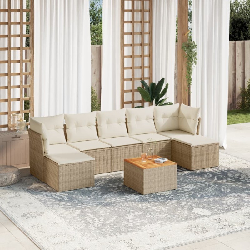 vidaXL Juego de sofás de jardín con cojines beige 8 pzas ratán PE vidaXL Juego de sofás de jardín con cojines beige 8 pzas ratán PE