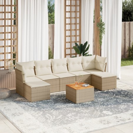 vidaXL Juego de sofás de jardín con cojines beige 8 pzas ratán PE