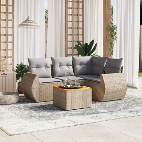vidaXL Juego de sofás jardín con cojines 5 pzas ratán sintético beige