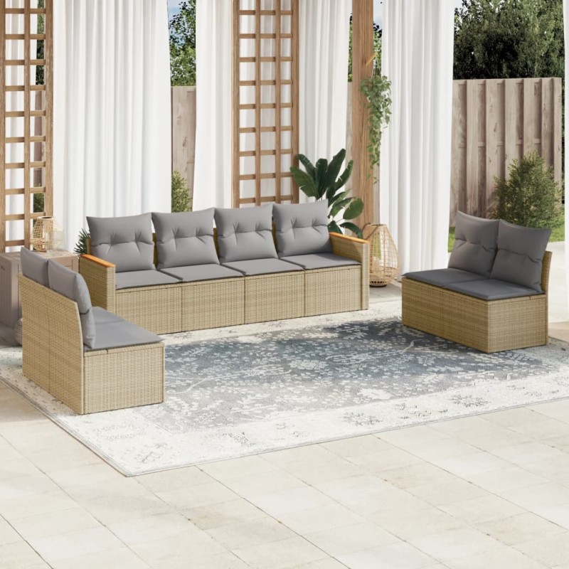 vidaXL Juego de sofás jardín con cojines beige mezcla 8 pzas ratán PE vidaXL Juego de sofás jardín con cojines beige mezcla 8 pzas ratán PE