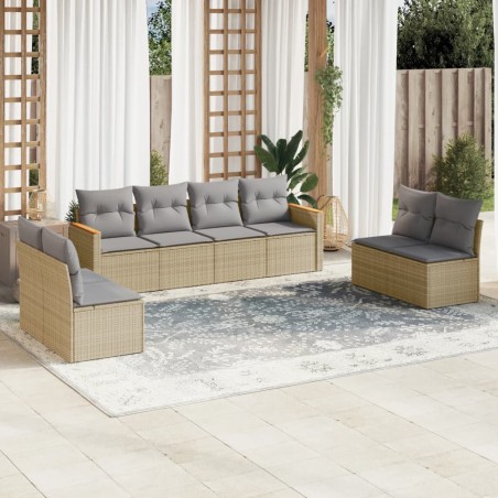 vidaXL Juego de sofás jardín con cojines beige mezcla 8 pzas ratán PE