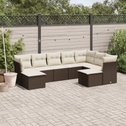 vidaXL Set de sofás de jardín 9 pzas y cojines ratán sintético marrón