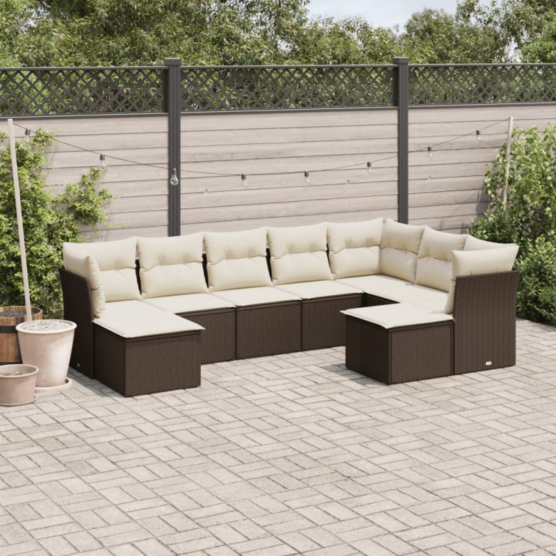 vidaXL Set de sofás de jardín 9 pzas y cojines ratán sintético marrón vidaXL Set de sofás de jardín 9 pzas y cojines ratán sintético marrón
