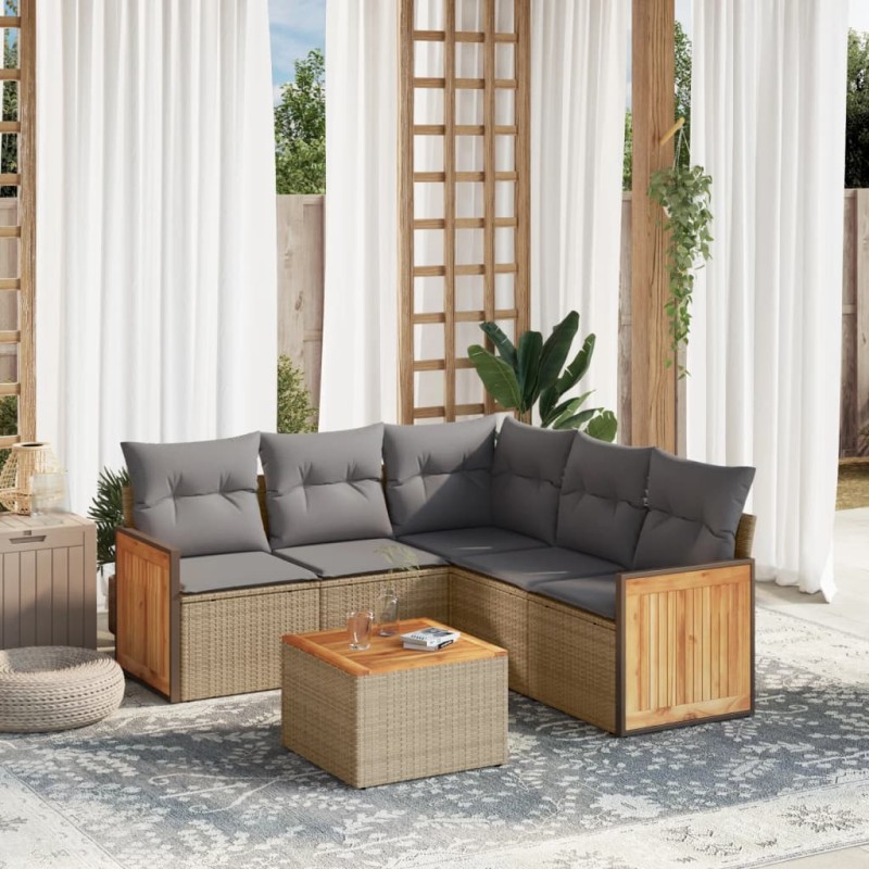 vidaXL Juego de sofás jardín con cojines 6 pzas ratán sintético beige