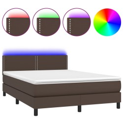 vidaXL Cama box spring colchón y LED cuero sintético marrón 140x200 cm