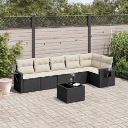 vidaXL Set de comedor de jardín 7 pzas y cojines ratán sintético negro