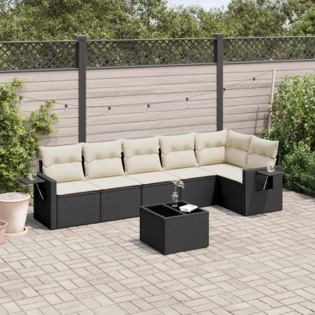 vidaXL Set de comedor de jardín 7 pzas y cojines ratán sintético negro