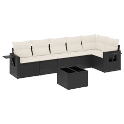 vidaXL Set de comedor de jardín 7 pzas y cojines ratán sintético negro