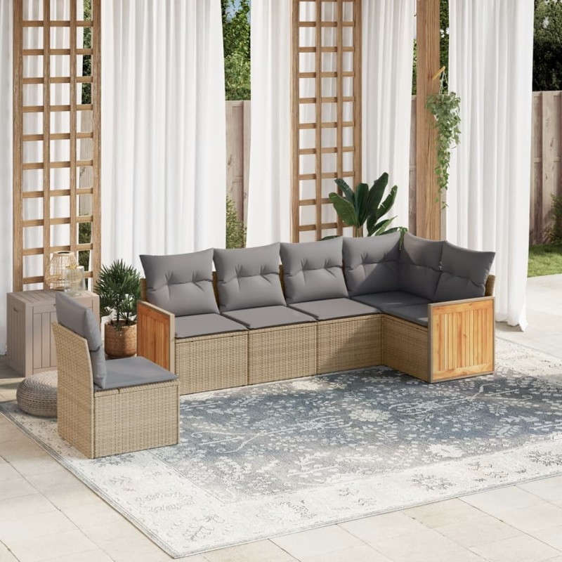 vidaXL Juego de sofás jardín con cojines 6 pzas ratán sintético beige vidaXL Juego de sofás jardín con cojines 6 pzas ratán sintético beige