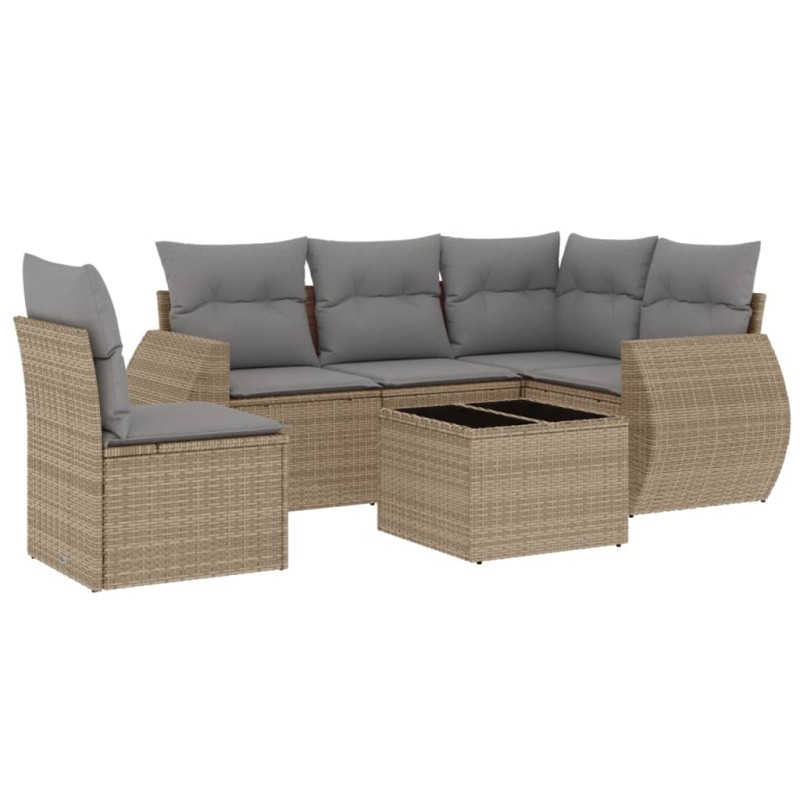 vidaXL Juego de sofás jardín con cojines 6 pzas ratán sintético beige vidaXL Juego de sofás jardín con cojines 6 pzas ratán sintético beige