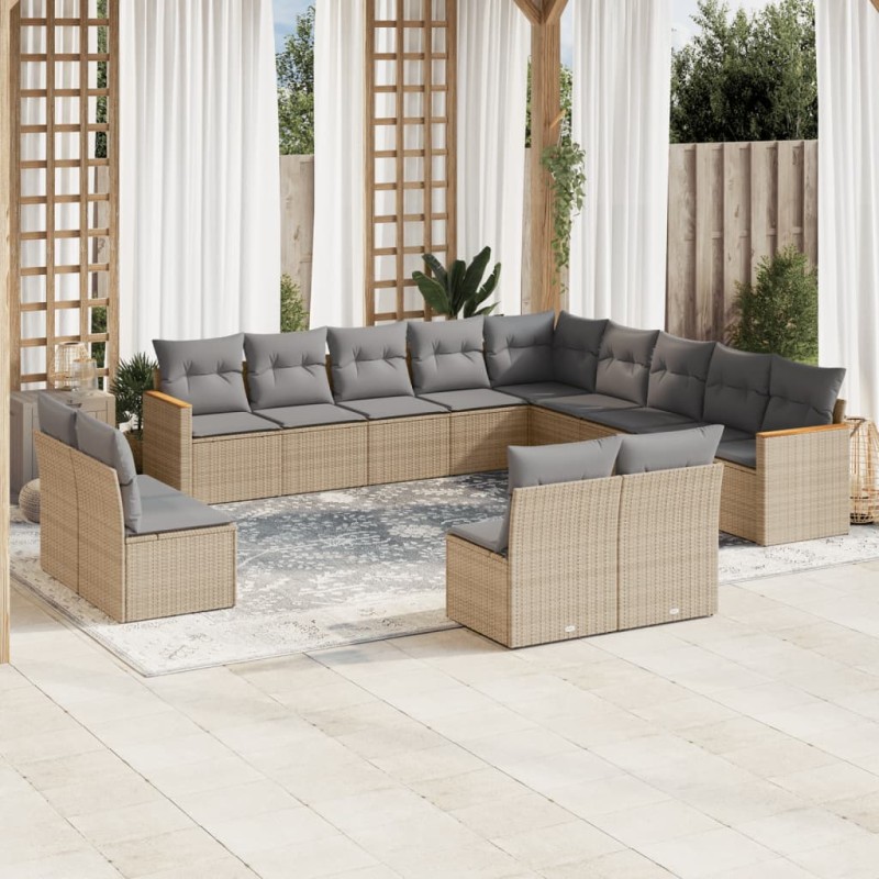 vidaXL Juego de sofás jardín con cojines beige mezcla 13 pzas ratán PE vidaXL Juego de sofás jardín con cojines beige mezcla 13 pzas ratán PE