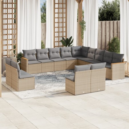 vidaXL Juego de sofás jardín con cojines beige mezcla 13 pzas ratán PE