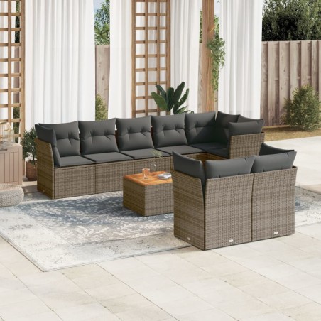 vidaXL Set de muebles de jardín 9 pzas y cojines ratán sintético gris