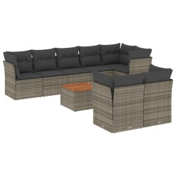 vidaXL Set de muebles de jardín 9 pzas y cojines ratán sintético gris