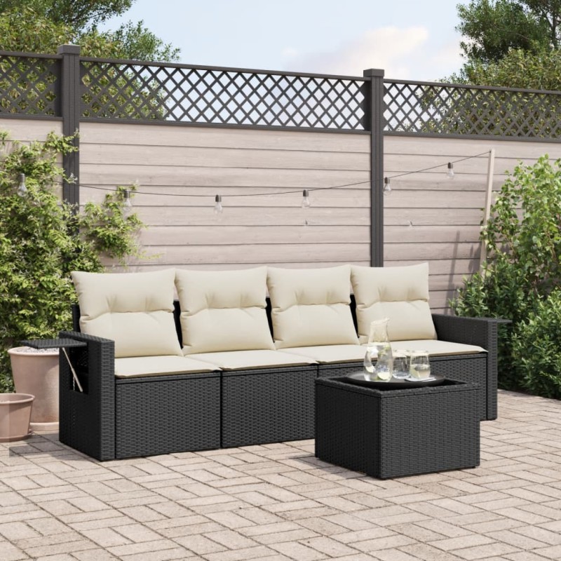 vidaXL Set de muebles de jardín 5 pzas y cojines ratán sintético negro vidaXL Set de muebles de jardín 5 pzas y cojines ratán sintético negro