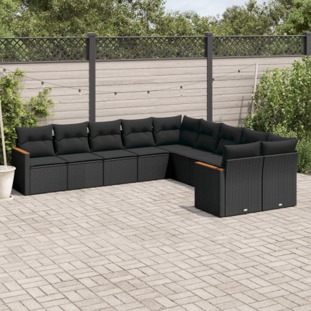 vidaXL Set de sofás de jardín 10 pzas cojines ratán sintético negro