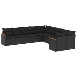 vidaXL Set de sofás de jardín 10 pzas cojines ratán sintético negro