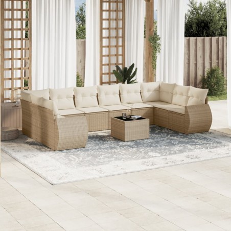 vidaXL Set de sofás de jardín 11pzas con cojines ratán sintético beige