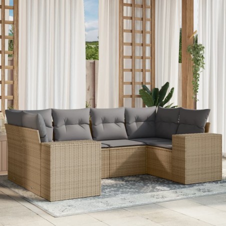 vidaXL Juego de sofás jardín con cojines 6 pzas ratán sintético beige