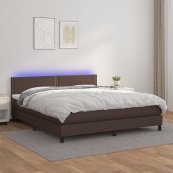 vidaXL Cama box spring colchón y LED cuero sintético marrón 180x200 cm