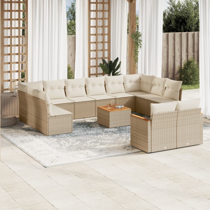 vidaXL Set sofás de jardín con cojines 13 pzas ratán sintético beige