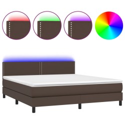 vidaXL Cama box spring colchón y LED cuero sintético marrón 180x200 cm