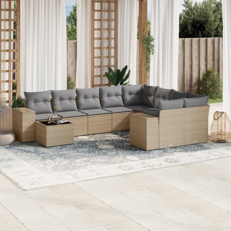 vidaXL Juego de sofás jardín con cojines beige 10 pzas ratán sintético