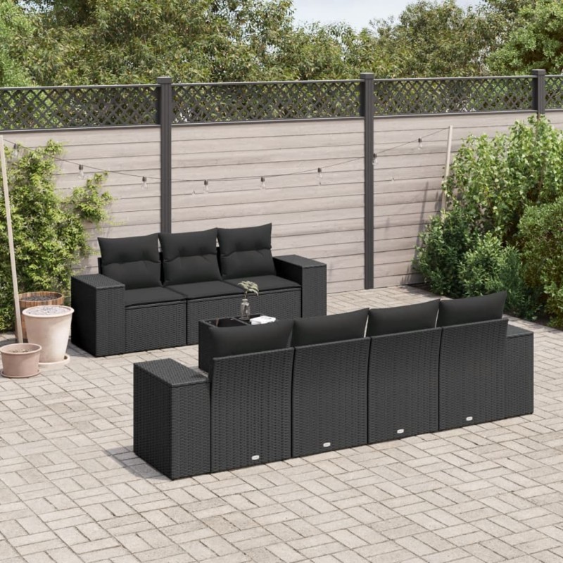 vidaXL Set de sofás de jardín 8 piezas y cojines ratán sintético negro vidaXL Set de sofás de jardín 8 piezas y cojines ratán sintético negro