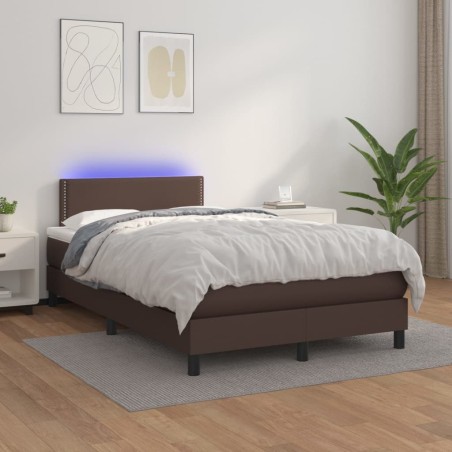 vidaXL Cama box spring colchón y LED cuero sintético marrón 120x200 cm