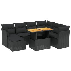 vidaXL Set de sofás de jardín 8 piezas y cojines ratán sintético negro
