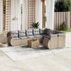 vidaXL Juego de sofás jardín con cojines beige 10 pzas ratán sintético