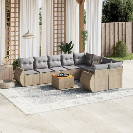 vidaXL Juego de sofás jardín con cojines beige 10 pzas ratán sintético
