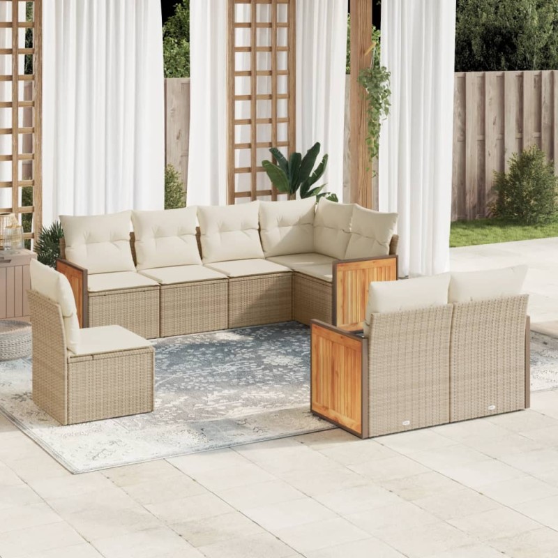 vidaXL Juego de sofás de jardín con cojines beige 8 pzas ratán PE vidaXL Juego de sofás de jardín con cojines beige 8 pzas ratán PE
