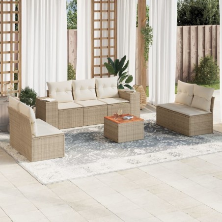 vidaXL Juego de sofás de jardín con cojines beige 8 pzas ratán PE