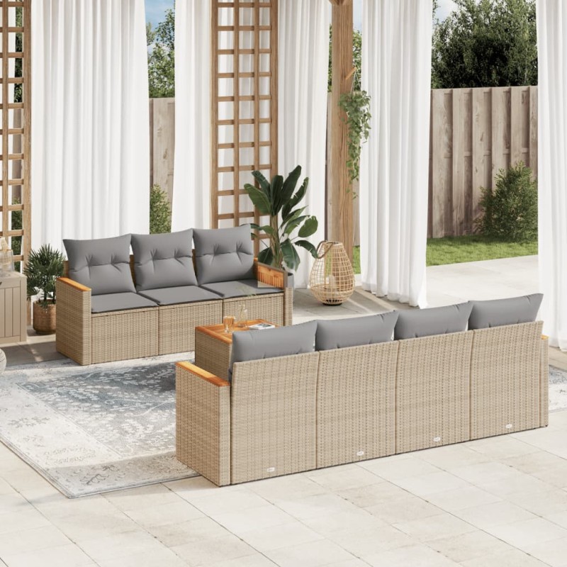vidaXL Juego de sofás jardín con cojines beige mezcla 8 pzas ratán PE vidaXL Juego de sofás jardín con cojines beige mezcla 8 pzas ratán PE