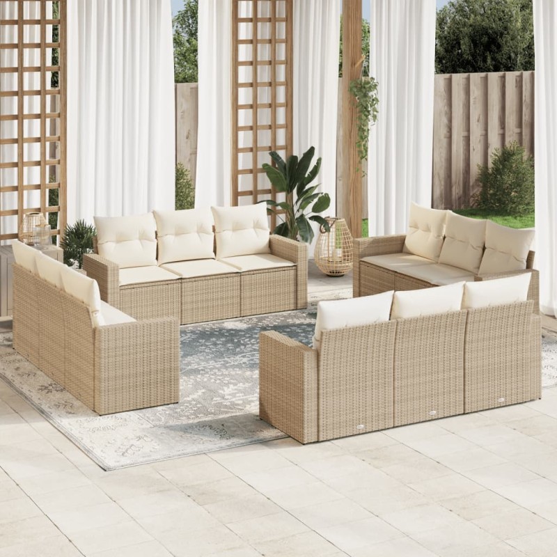 vidaXL Set de sofás de jardín 12 pzas y cojines ratán sintético marrón vidaXL Set de sofás de jardín 12 pzas y cojines ratán sintético marrón